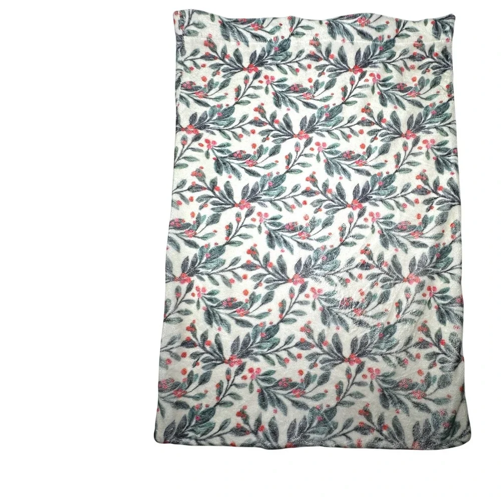 Minky Couture Holly Berry Plush Pillowcase Holiday Christmas Floral White Red